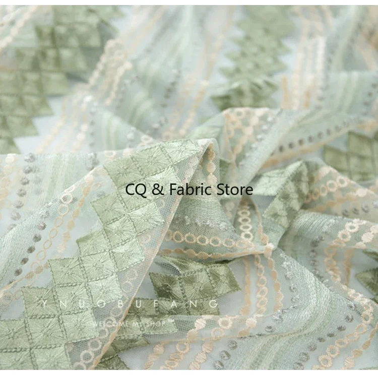 

Сетчатая ткань с вышивкой, мягкая пряжа, светло-зеленая кружевная ткань, юбка, платье Cheongsam, ткань, аксессуары для одежды 100*130 см