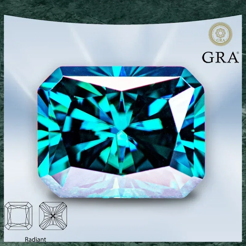 

Moissanite Natural Colour Radiant Cut Emerald Green VVS1 with GRA Certificate for Gemstone Charms Beads Jewelry Making Materials