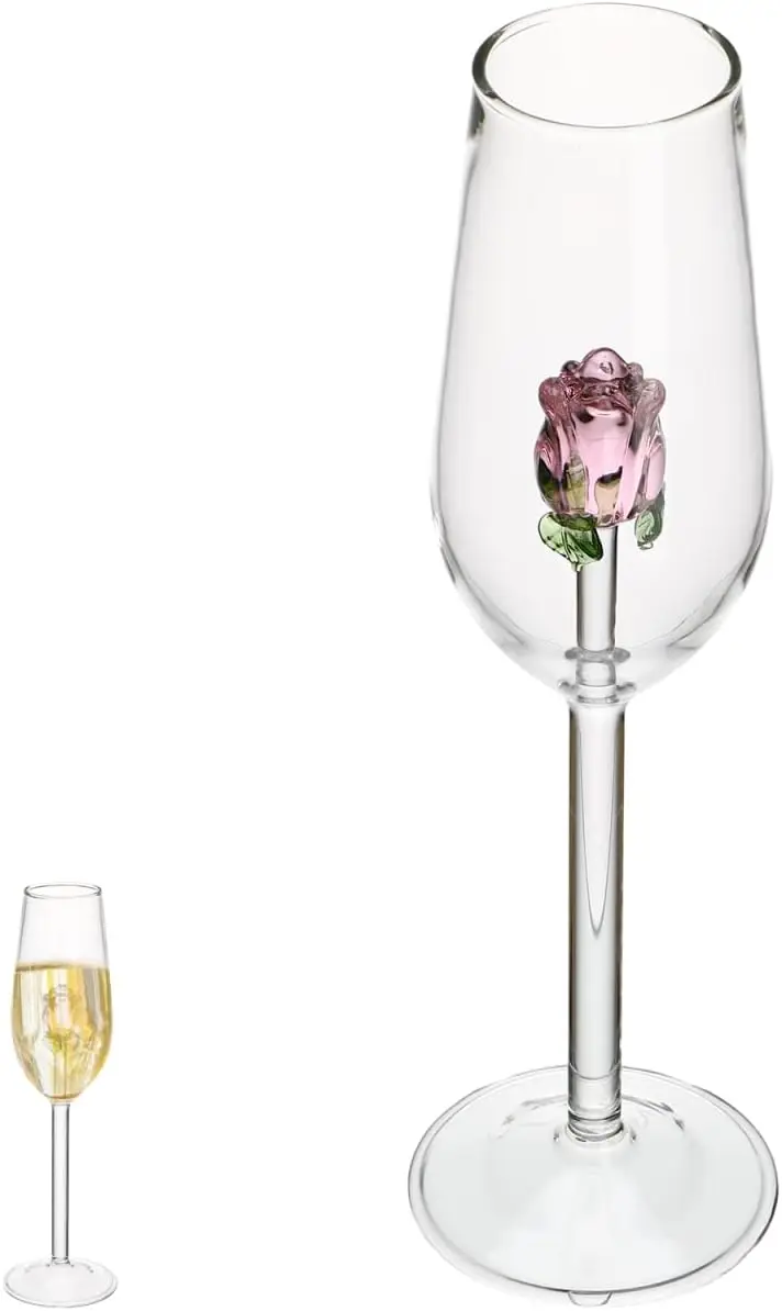 

Rose Wine Glass with Rose Inside - Crystal Cocktail Flute, Red Wine Glass for Wedding, Birthday, Christmas Gift - 1pc