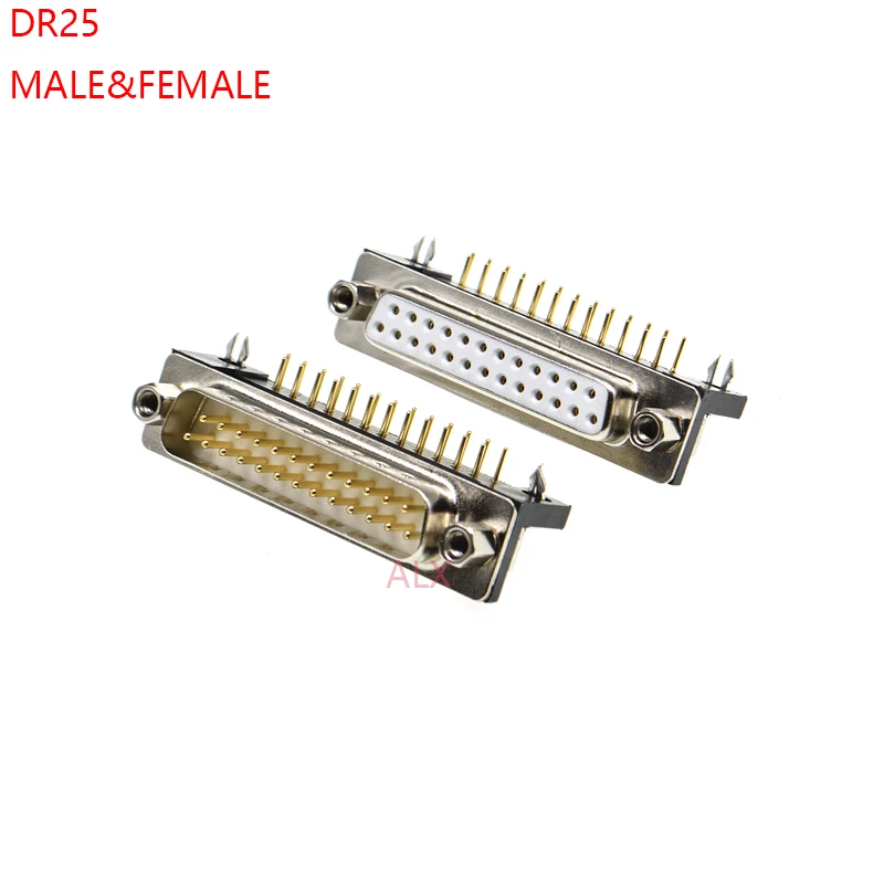 1pcs 3u Gold Plated Solid Pin Dr25 Male Female Pcb Mount Serial Port Connector Right Angle d-sub Com Connectors 25pin Adapter