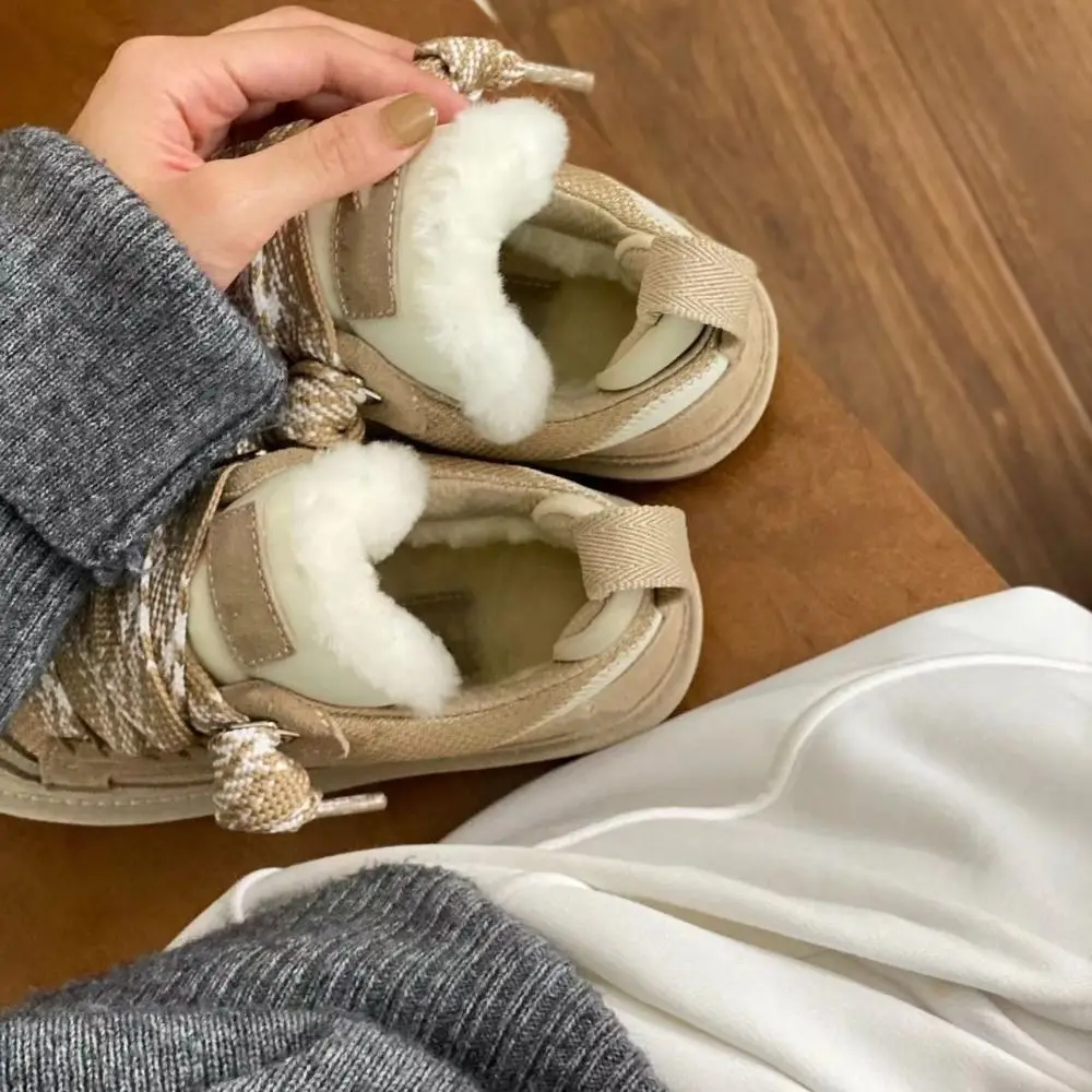 EVA Dicksohlen-Damen-Freizeitschuhe aus Baumwolle, mit Wolle gefüttert, Kälteschutz-Schneestiefel, warm, runde Zehenpartie, Schnürung, Plateau-Freizeitschuhe – Detail 9