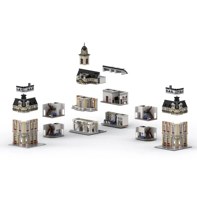 

MOC-197846 Городской персонал, городской зал, вид на улицу, строительные блоки, модель 11413 деталей, MOC, креативные строительные блоки для мальчиков и детей на день рождения, игрушки