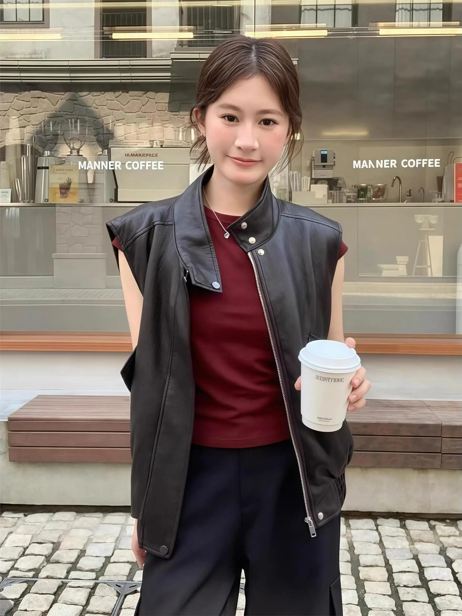 

Retro Stand Collar PU Leather Vest Women's 2026 Autumn New Korean Version High-End Feelings Layered Cool Biker Style Jacket