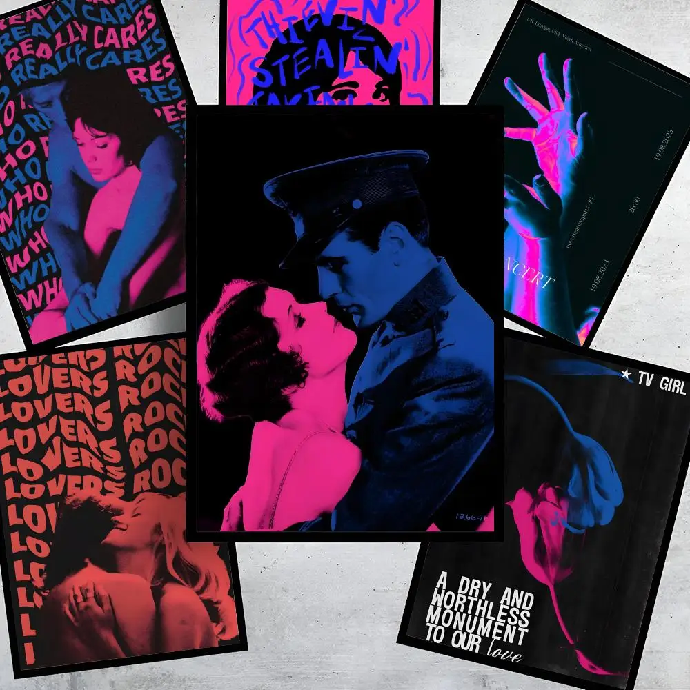 T-TV Girl Lovers rock Poster HD Art Stickers Self-Adhesive Painting Modern Home Decor for Bedroom Living Room Wall Decals Gift