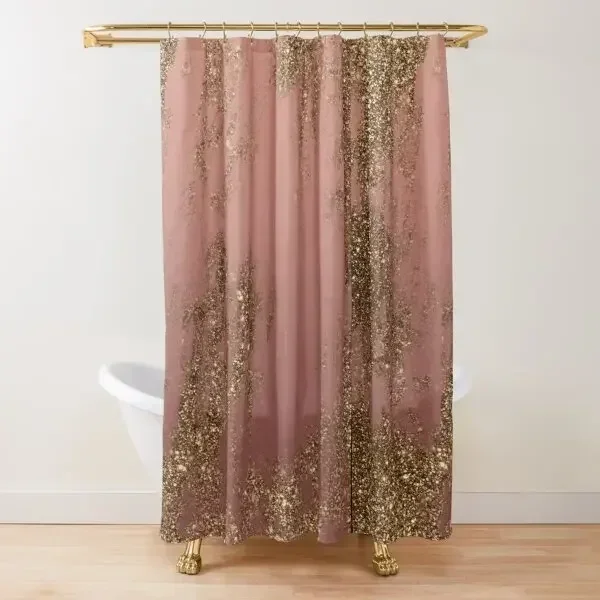 Gold Glitter Glam Shower Curtain,golden Sparkling Shiny Art Bath Curtain,polyester Washable Bathroom Curtains Set with Hooks
