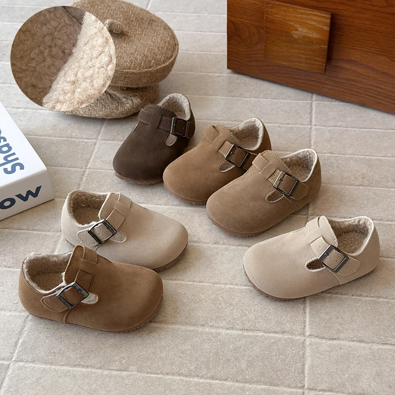 

Детская хлопковая обувь, модная флисовая зимняя обувь, удобная милая обувь на меху с мягкой подошвой, повседневная обувь с круглым носком в корейском стиле