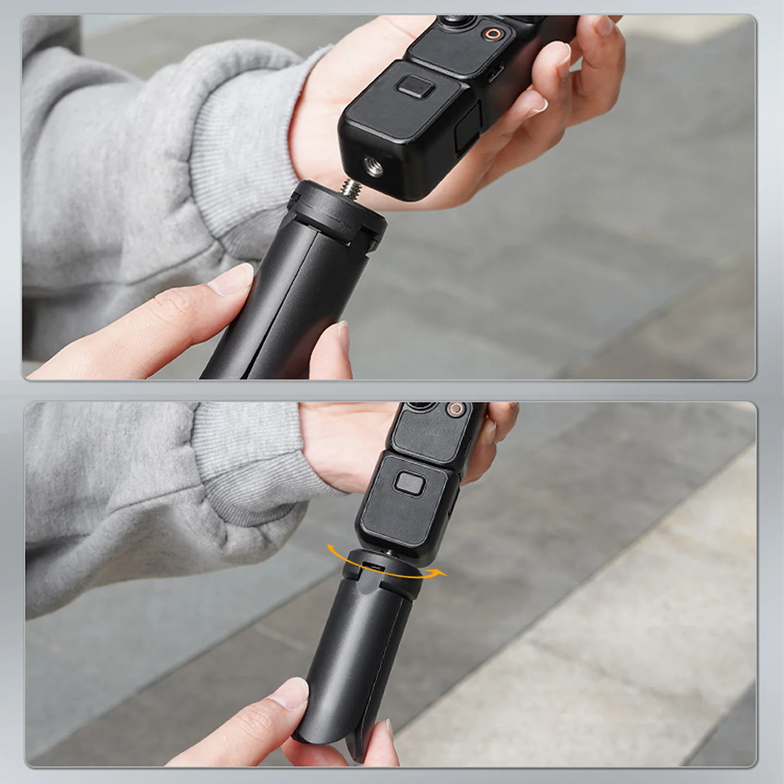 Supporto per treppiede Dimensioni palmo Forte capacità di carico Treppiede per fotocamera Leggero filettatura da 1/4 di pollice pieghevole Grigio per POCKET 3