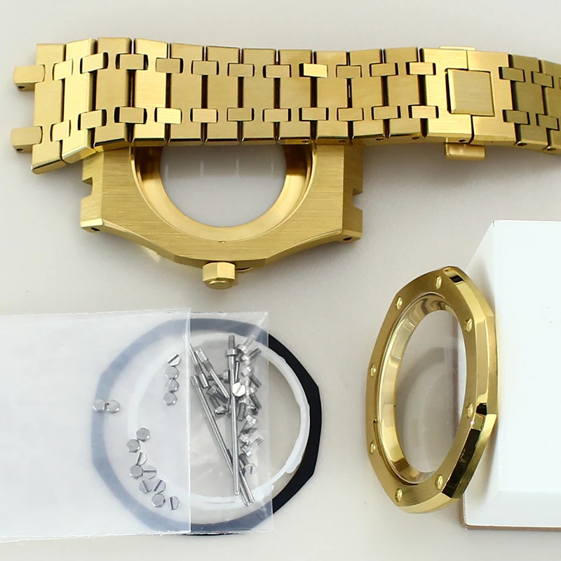 

41mm Golden Watch nh35 MOD Case Steel watchband Sapphire For oak Seiko nh35A nh36 nh34 nh38 Movement 28.5mm Dial 100M Waterproof