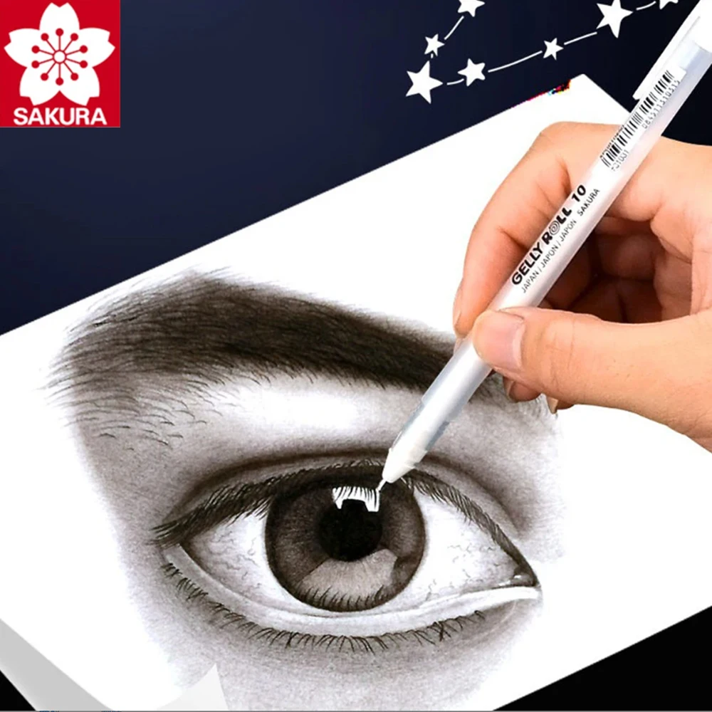 5pcs SAKURA High Gloss Painting White Pens Japan Gellyoll Art Special Watercolor Pen Hook Line Fine Sketching Painting Supplies