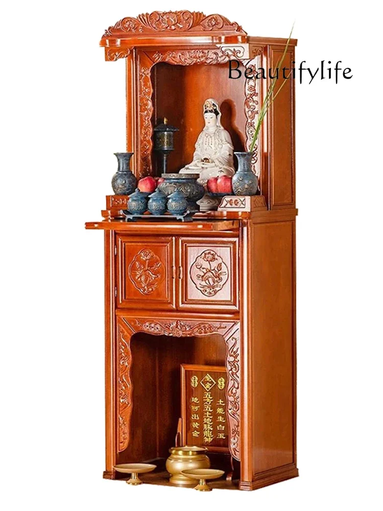 Solid Wood Altar Cabinet Home God of Wealth Worship Cabinet Buddha Niche Two-Layer Buddha Worship Table