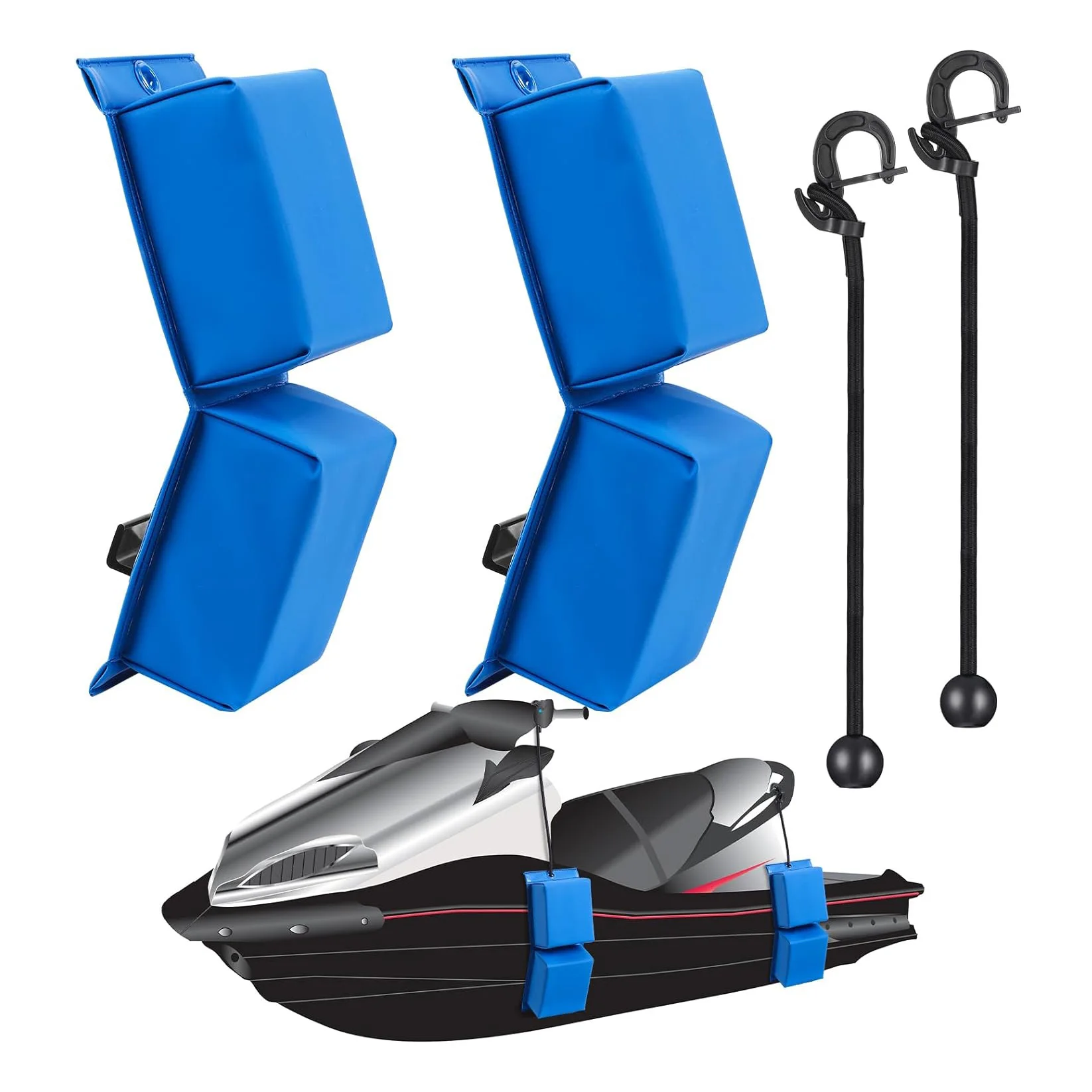 PWC ski Fender Bumpers, Marine Wave Impact Strips, 2-Pack Docking Protection with Elastic Cords, Durable and UV Resistant, JET