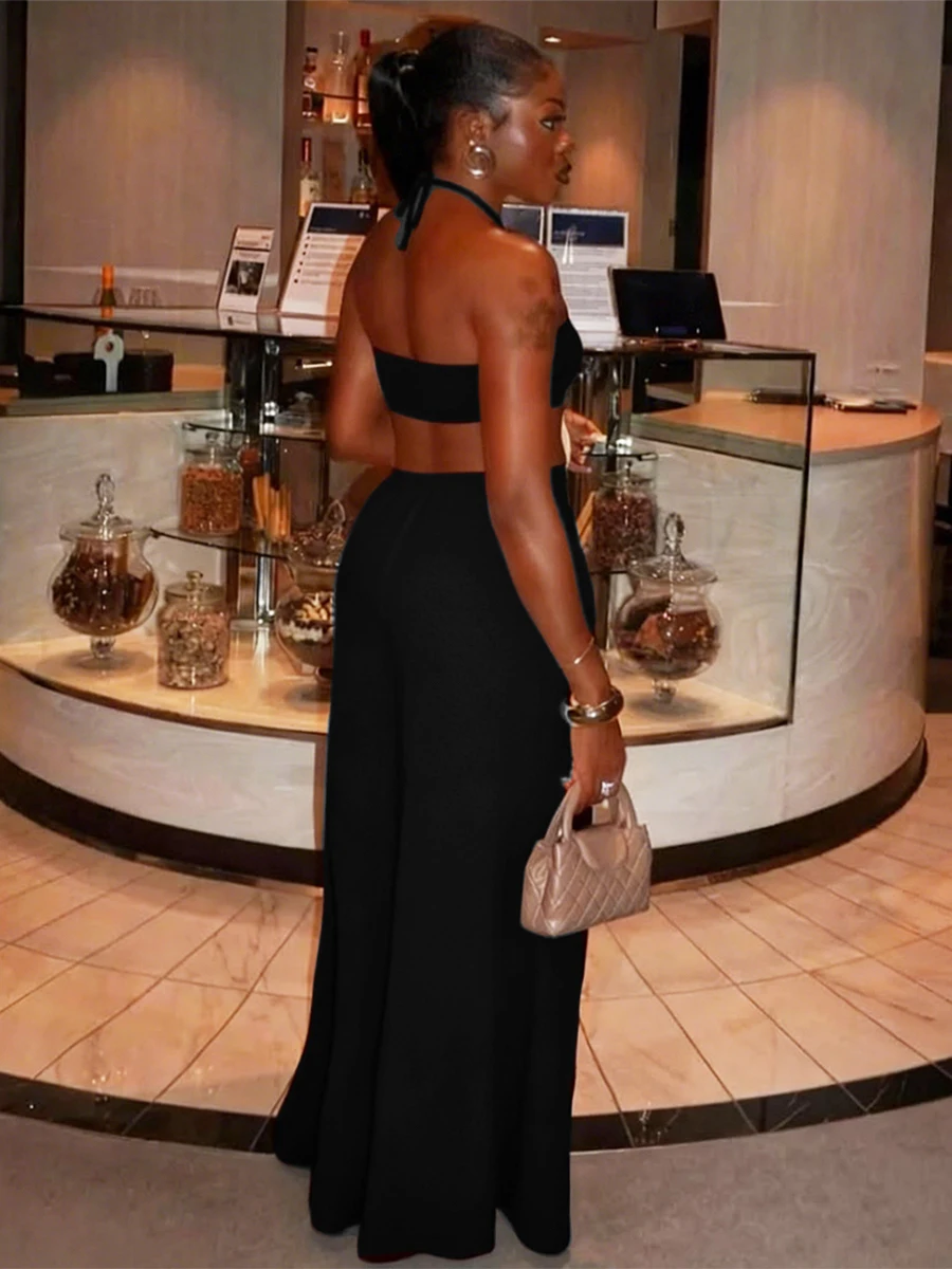 Cutenew licou combinaisons femmes Sexy élégant sans taille dos nu cercle ruban Simple été tendance Clubwear vacances salopette