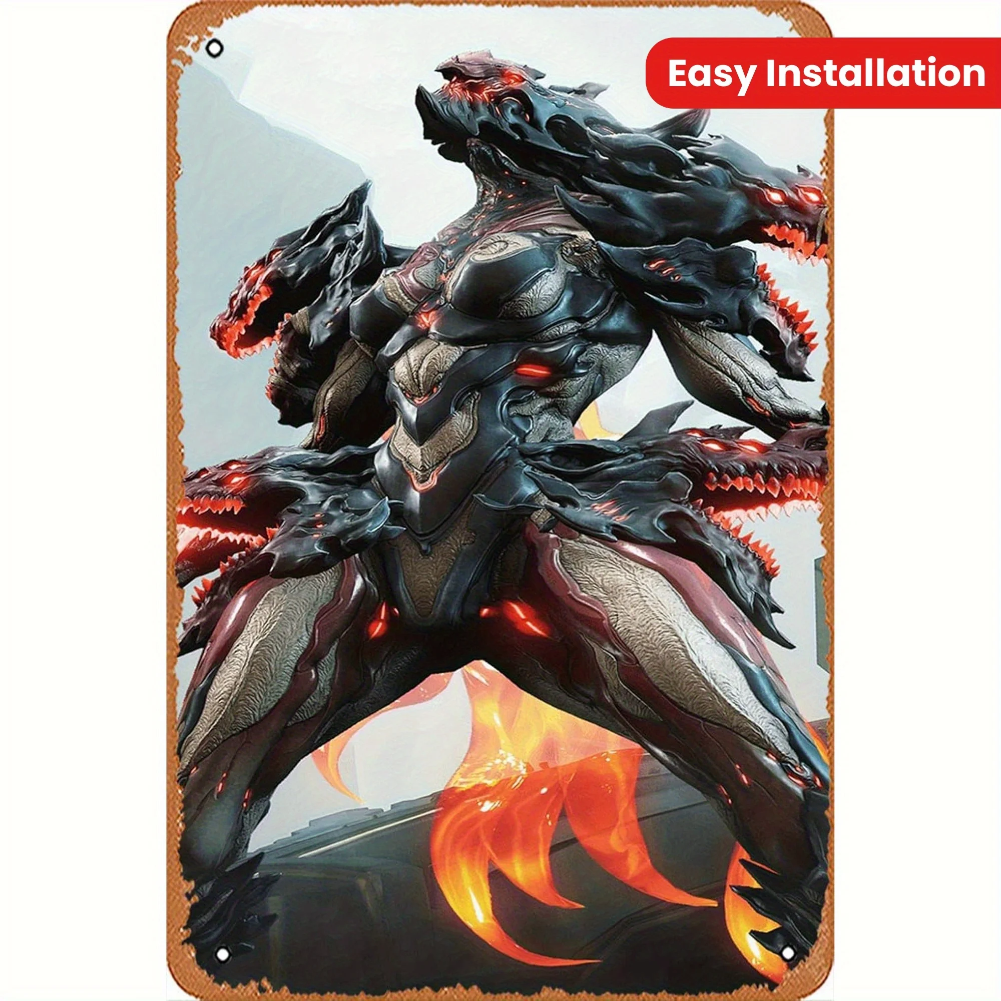 Voruna Warframe Inspired Metal Tin Sign - Vintage Gaming Wall Art, Collectible Anime Character Decor, Easy Installation with 4