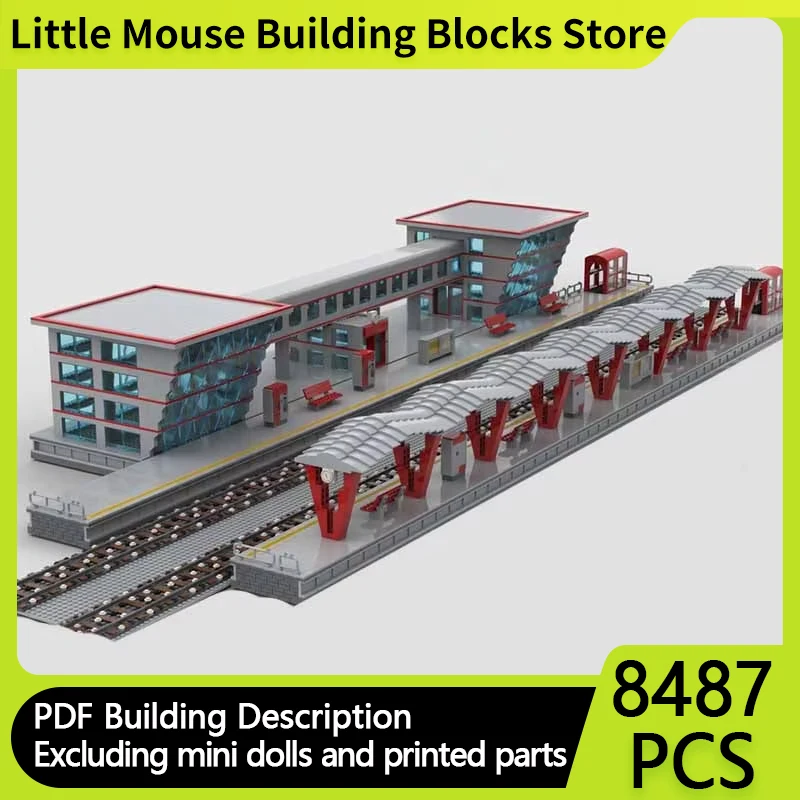 Street View Model MOC Building Bricks Urban Train Waiting Station Modular Technology Gifts Holiday Assemble Children Toys Suit