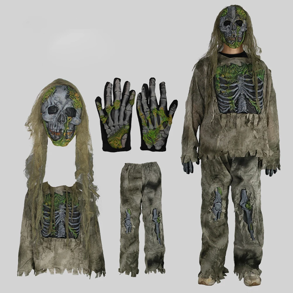 Children Skeleton Living Dead Zombie Costume Cosplay Bloody Swamp Skull Monster Purim Adult Halloween Carnival Party Costume