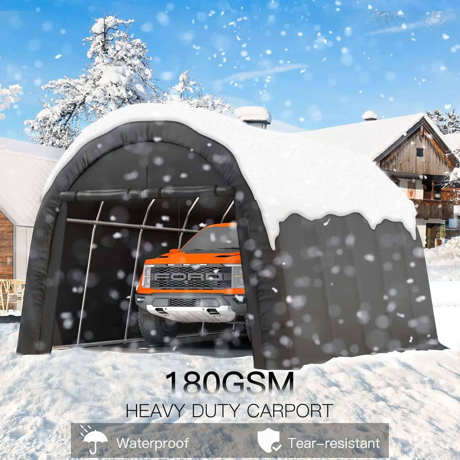 Carport 12x20 ft schwere, tragbare Garage mit Ganzstahl-Metallrahmen und rundem Dach, Anti-Schnee-Auto-Baldachin im Freien sto