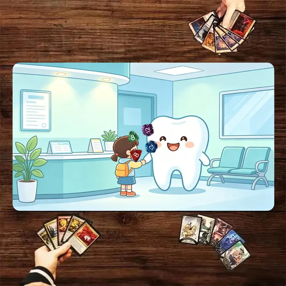 Cute Cartoon Dental Clinic Playmat TCG Card Game Mat Non‑Slip Rubber Desk Pad Table Game Mouse Pad For Card Player