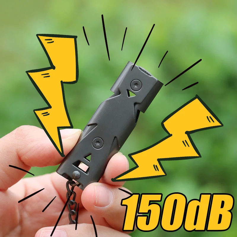 Dual Tube High Decibel Metal Survival Whistle Portable Emergency Safety Signal Whistle Outdoor Hiking Camping Travel Rescue Tool