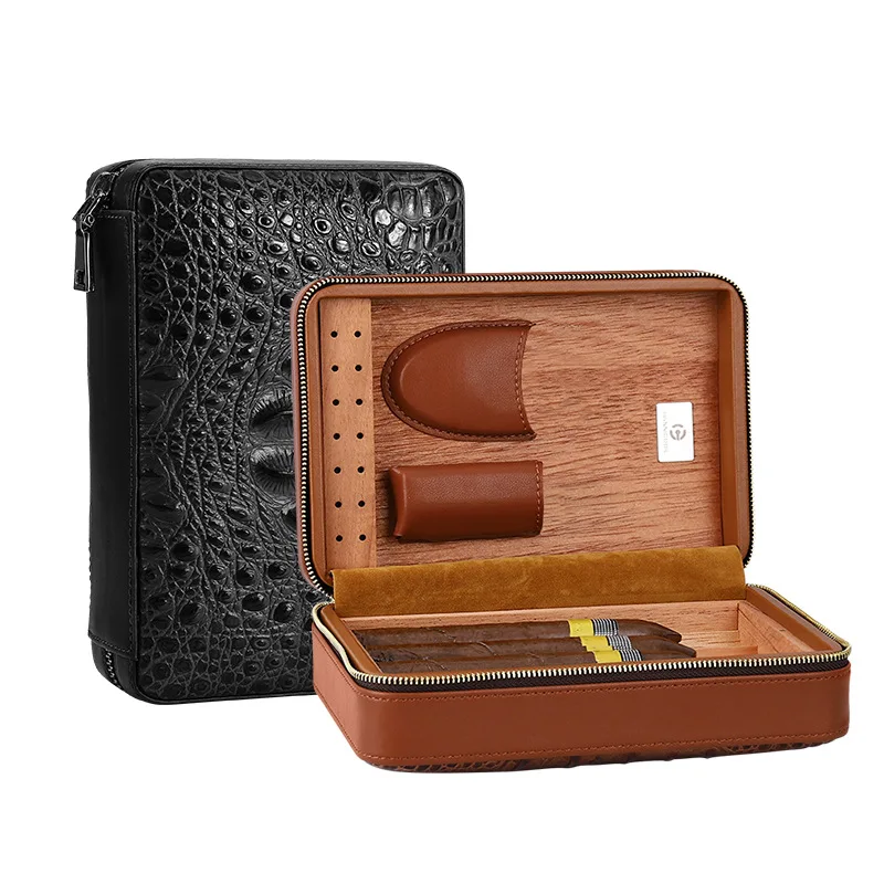 

Built-in Cedar Wood Crocodile Ridged Portable Cigar Humidor Cigar Accessories Cool Gadgets Travel Accessories