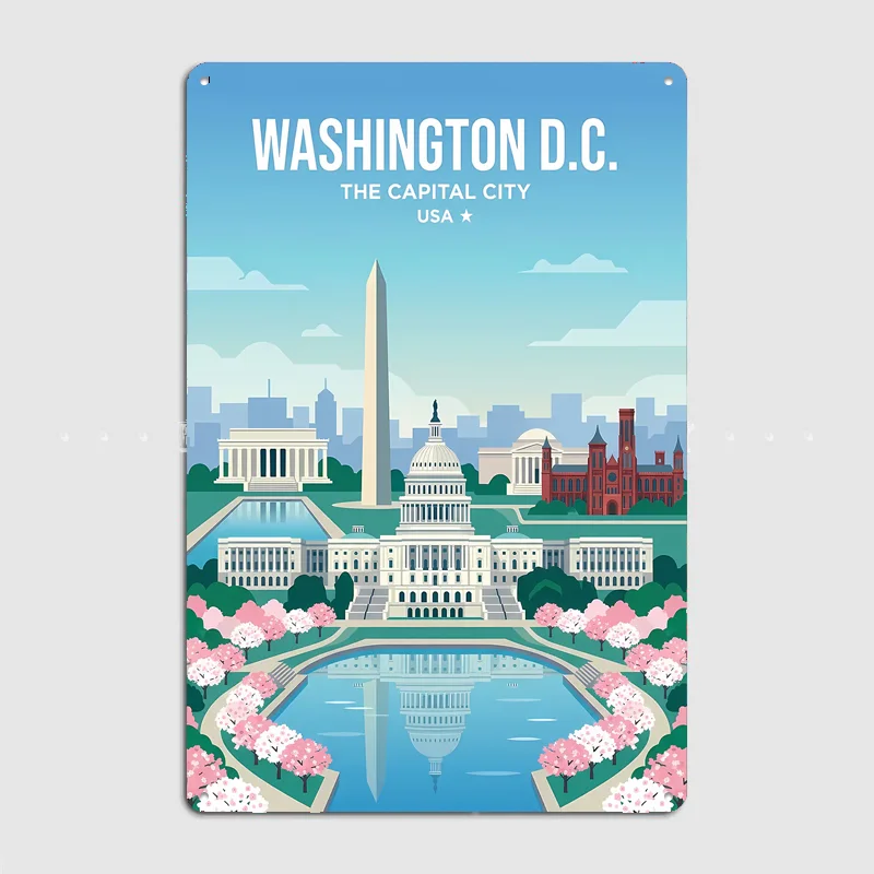 Washington D.C. Cherry Blossoms Travel Poster Metal Sign Life Wall Custom Bedroom Indoor Home Wall Decor Posters Room Decoration