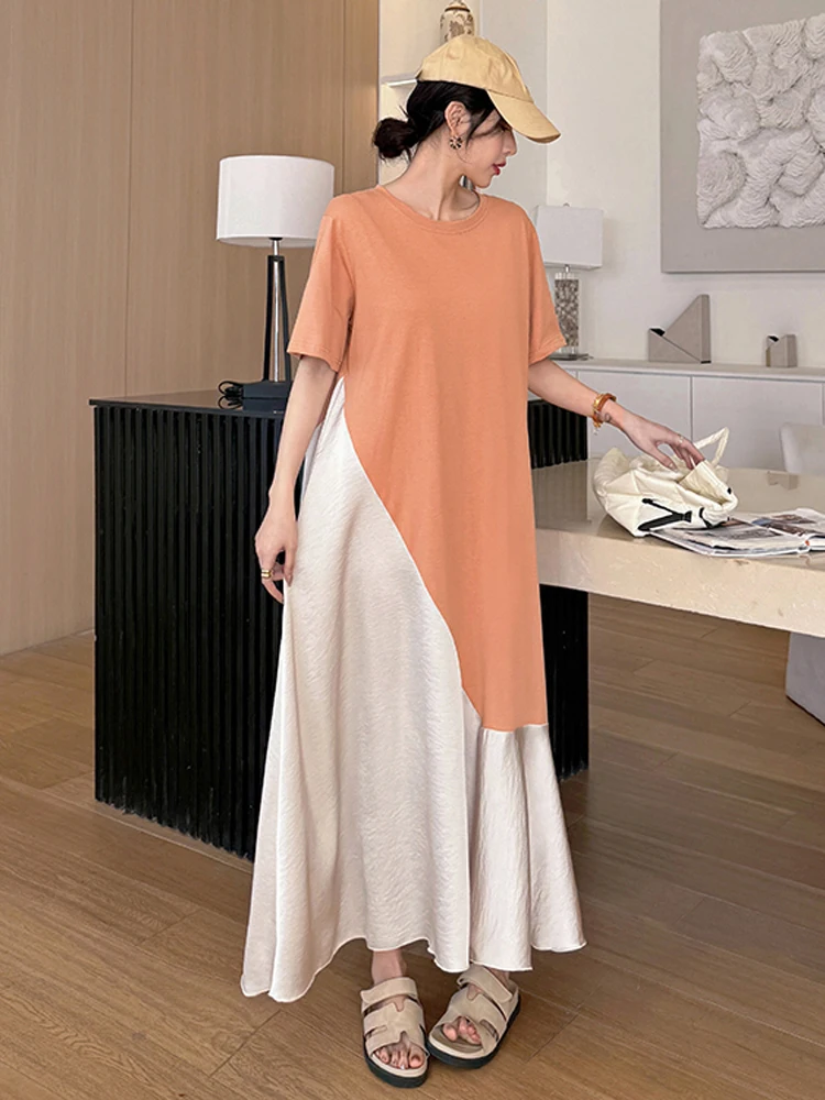 NYFS المرأة فستان صيفي فضفاض حجم كبير موضة كم قصير المرقعة الساتان خلات فستان طويل رداء Ete فام Elbise 2025 جديد #3