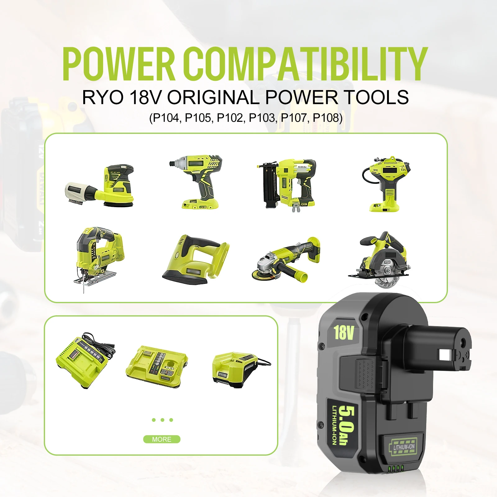 5Ah For RYOBI P108 18V Battery Lithium-Ion Power Tools Ryobi P108 P107 P105 P104 P103 P102 Battery Tool Replacement