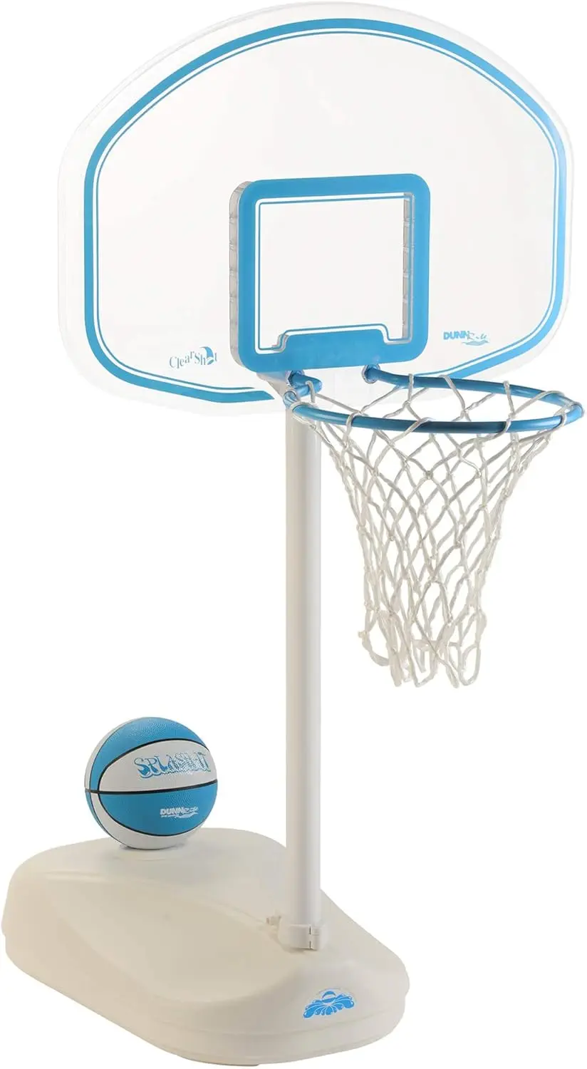 Pool Basketball Hoop with Adjustable Stainless Steel Rim, Clear Backboard, Water-Filled Base, and Waterproof Basketball