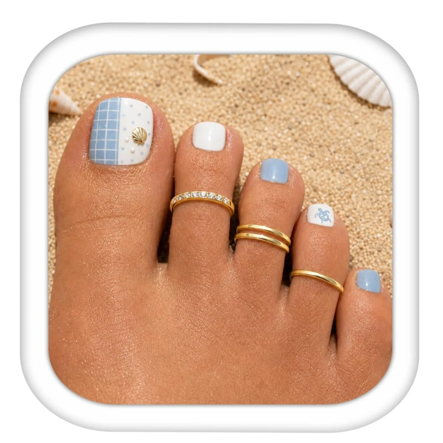 Drperfect 14K Vergoldete Zehenringe Verstellbare Offene Zehenringe Kubischer Zirkonia Band Zehenring-Set Sommer Strand Fußschmuck-Set