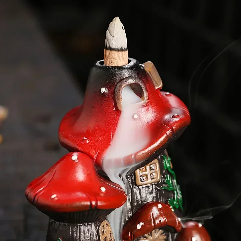 1pc, Resin Mushroom House Backflow Incense Burner Halloween Christmas Creative Gift Decoration (Without Incense) view 2