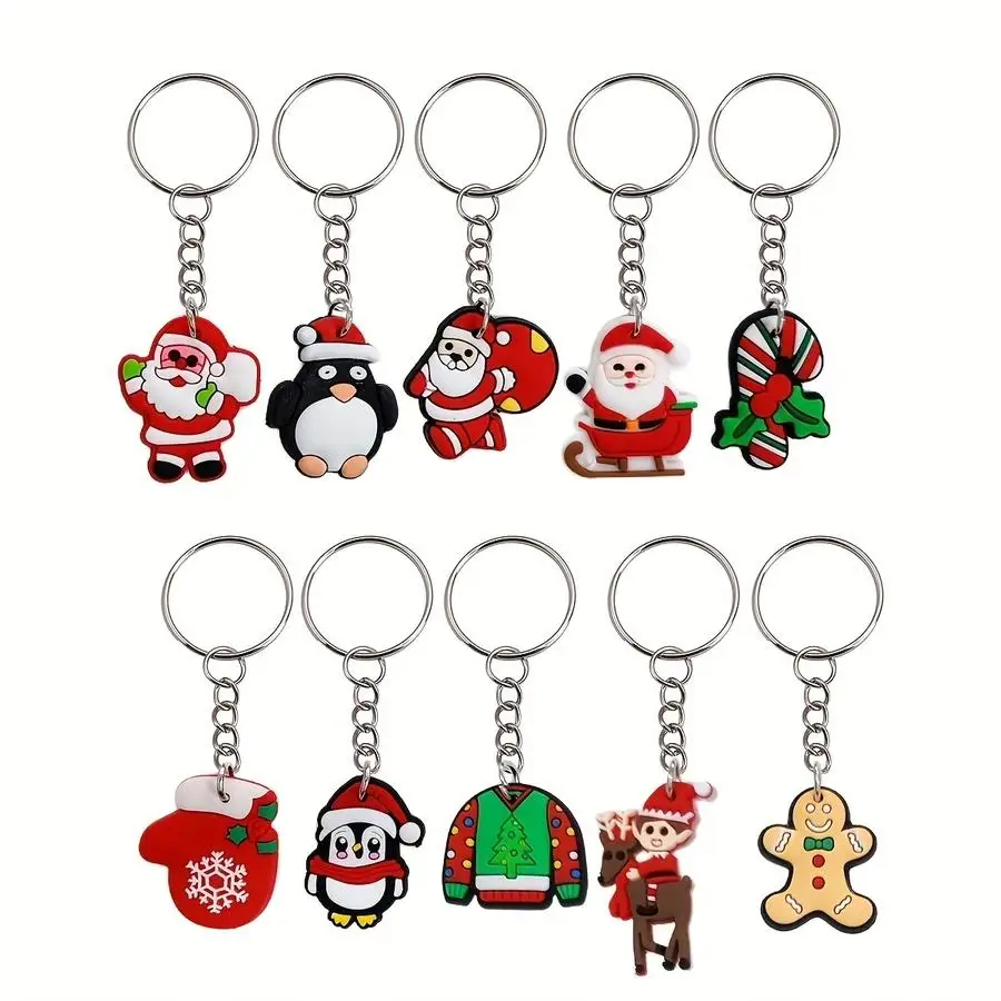 1/5/10/20/50/100pcs Christmas Keychain Set for Christmas Party Favors, Featuring Christmas Tree, Santa Claus, Christmas Outfits,