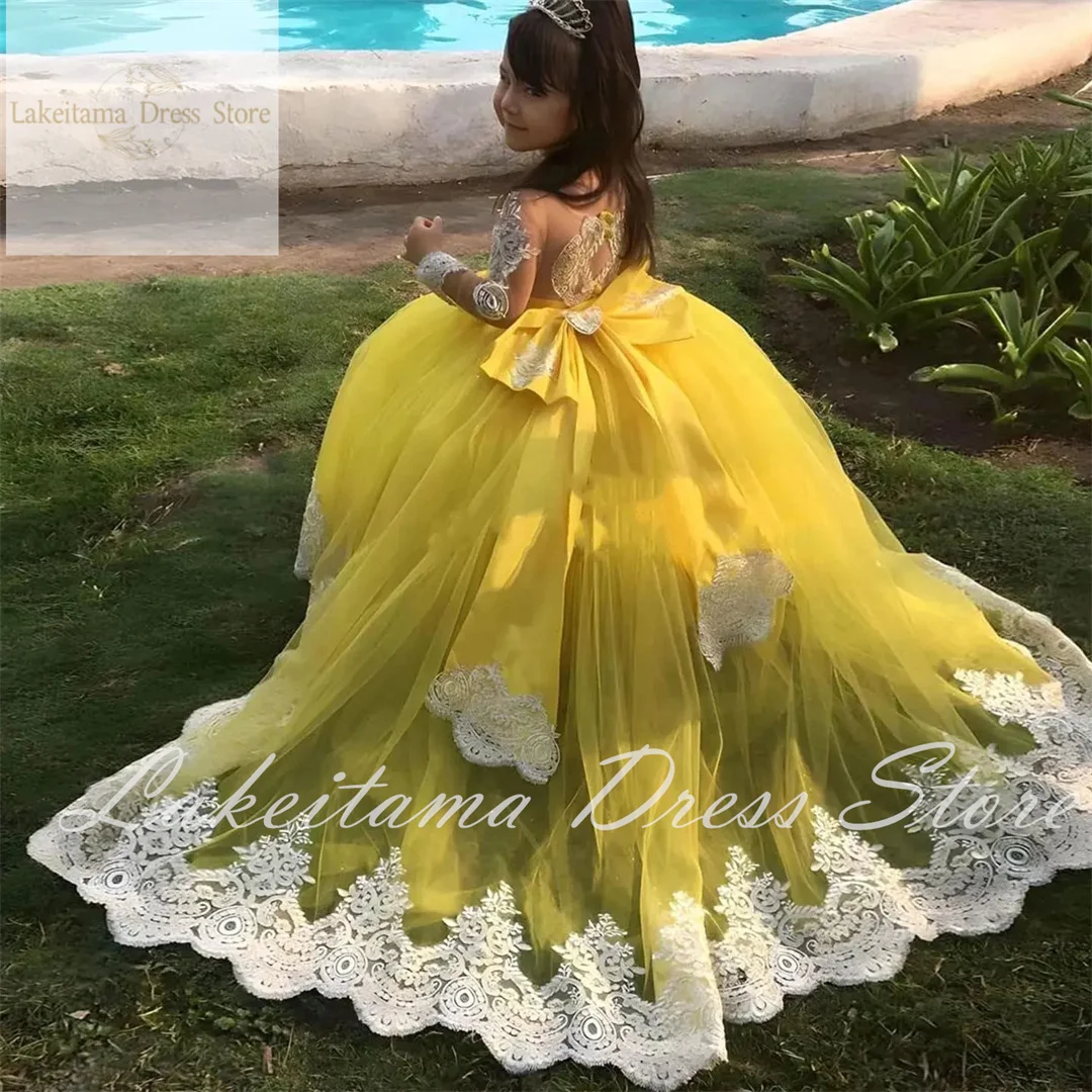 

Wish Elegant Dubai Girl Dress Long Sleeve Puffy Bow Arabic Princess Kids Wedding Birthday Party Long Ball Gown