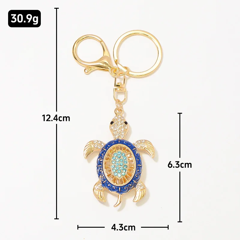 New Openwork Turtle Keychain Marine Animal Sea Turtle Rhinestone Decorative Keychain Women Handbags Turtle Pendant Car Key Charm