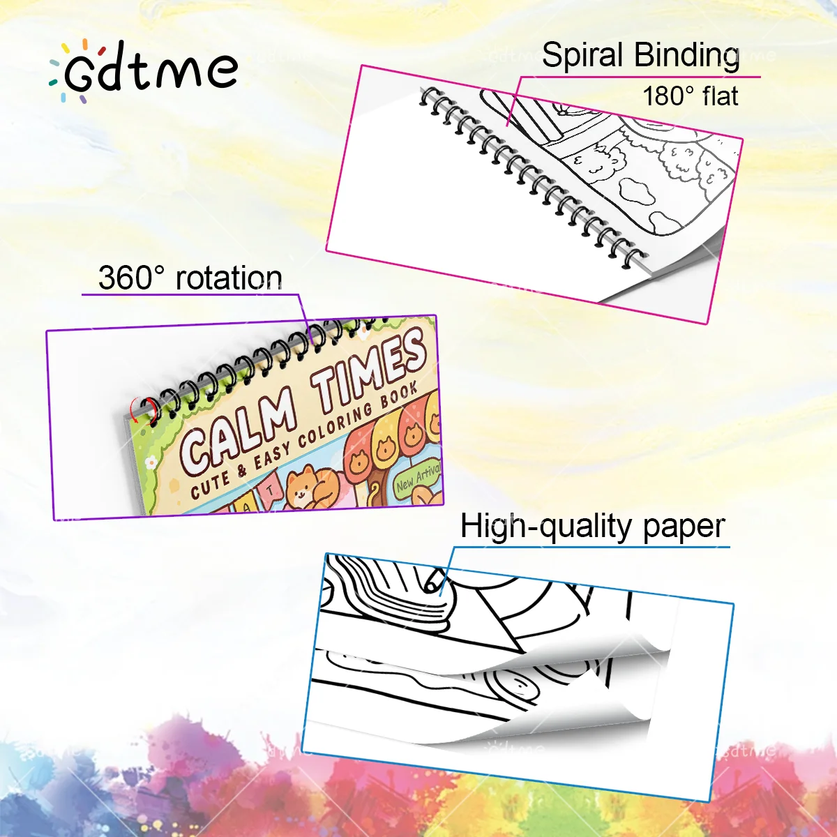 CALM TIMES Malbuch für Erwachsene mit Spiralbindung 24 Seiten zur Entspannung Lehrreiches DIY Mal- und Zeichenbuch – Detail 6