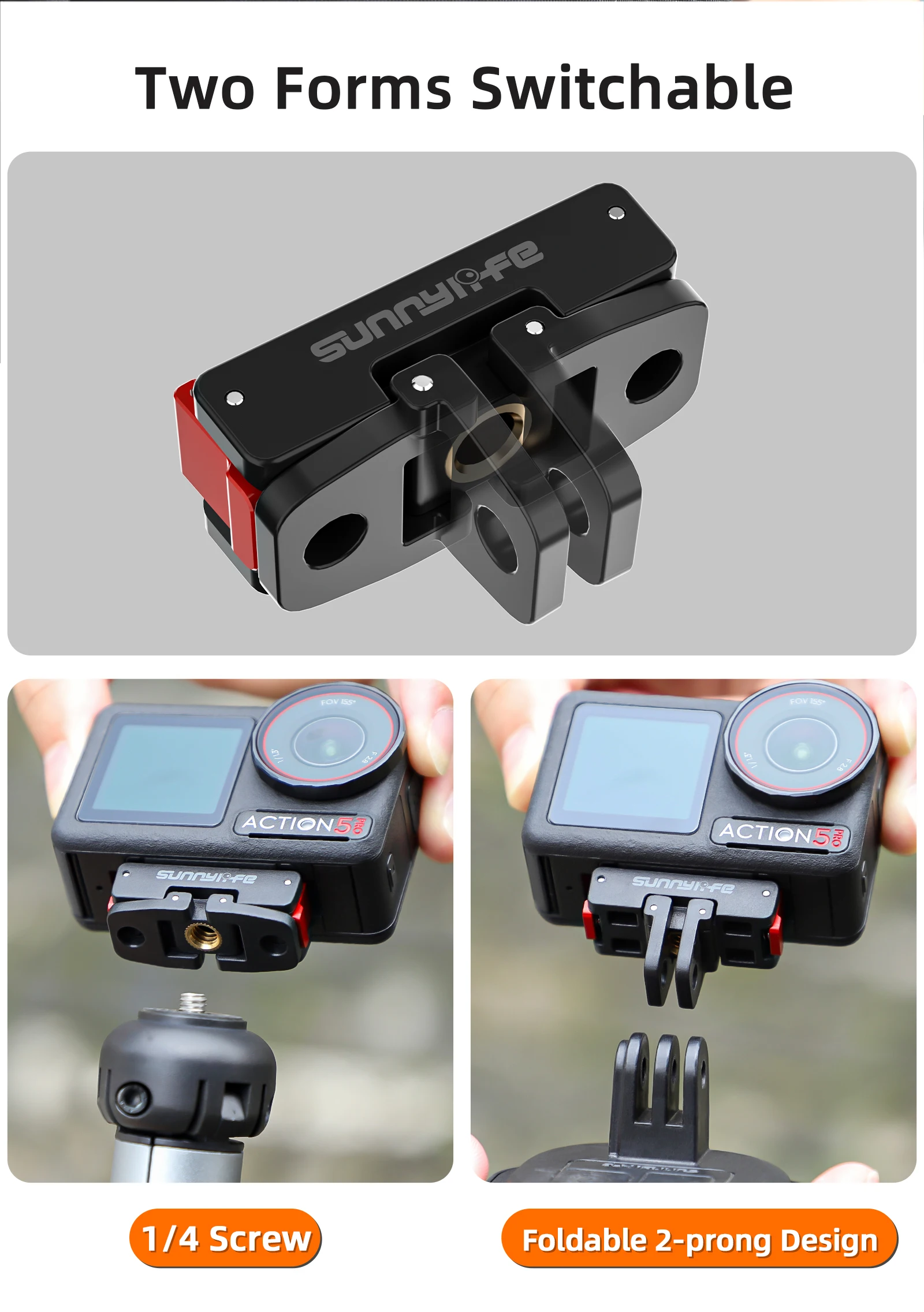 ل DJI Action 5 Pro محول مغناطيسي قابل للطي لوحة الإفراج السريع 1/4 موضوع منفذ عالمي ل DJI OSMO Nano/360/Action 4 3
