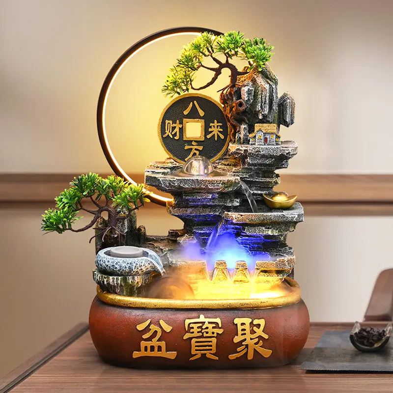 Rockery flowing water fountain circulating water feng shui wheel living room office making money desktop decoration