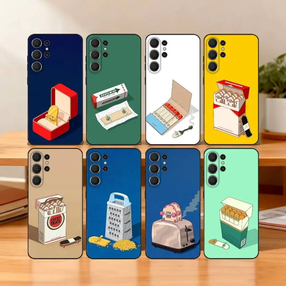 

S-Skateboard Abstract Art Phone Case For Samsung S25,S24,S21,S22,S23,S30,Ultra,S20,FE,Lite,10,9,Black Cover