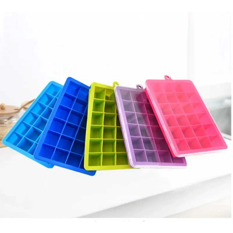 24 Ice Cube Tray Food Grade Silicone Ice Cube Maker Mold With Lid For Ice Cream Chocolate Party Whiskey Cocktail Drink