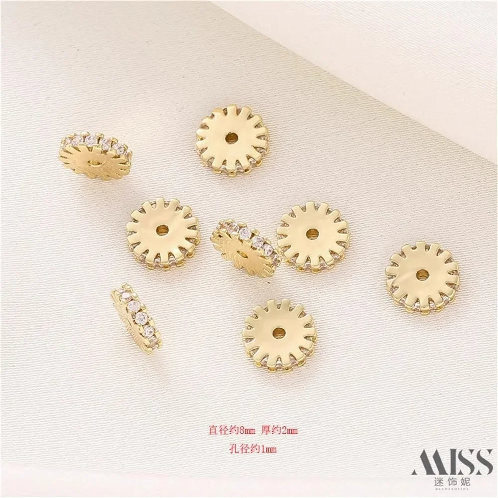

14K Gold-wrapped DIY Loose Beads Handmade Bracelet Necklace Gasket Jewelry Accessories Color-preserving Zircon Gear Bead Spacer