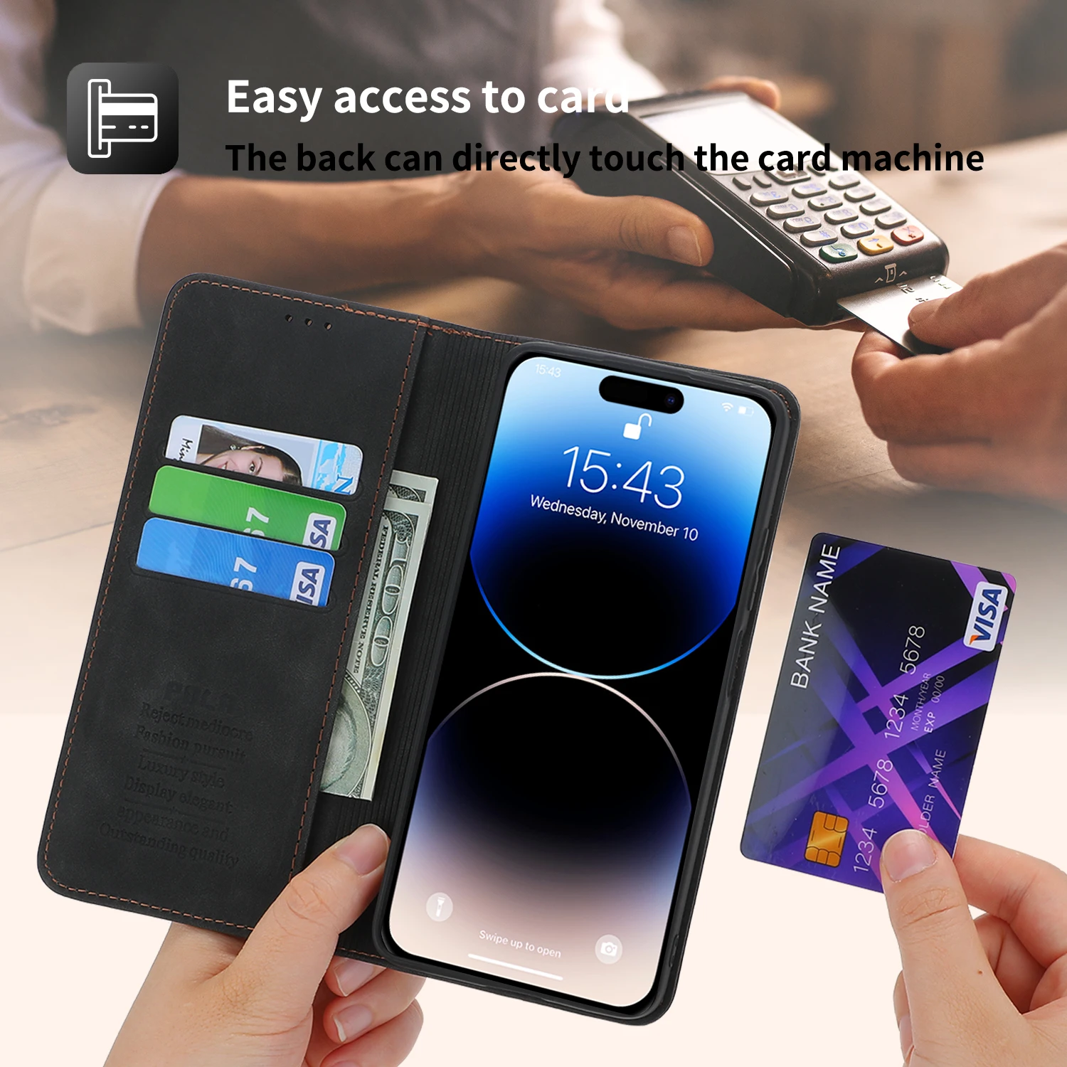 Business Leather Case for iPhone 16 15 14 13 12 11 Pro Max 16E XR XS X 8 7 Plus SE Magnetic Flip Wallet Card Slot Phone Cover
