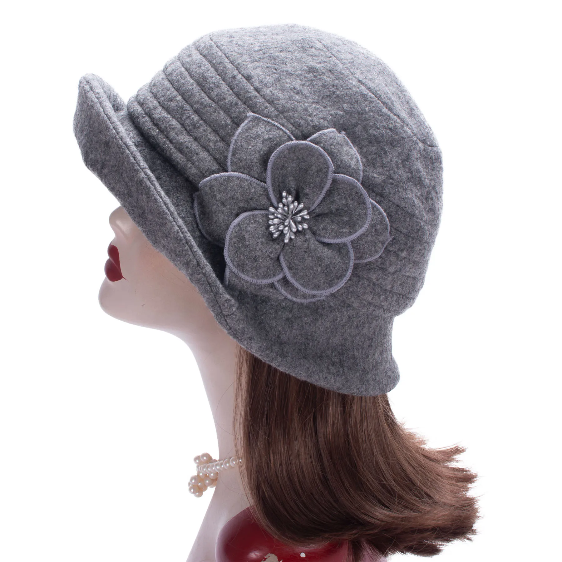 Lawliet Women's Winter Beret Cap Gatsby 1920s Style Flower Warm Wool Beanies Cloche Bonnet Fedoras A299