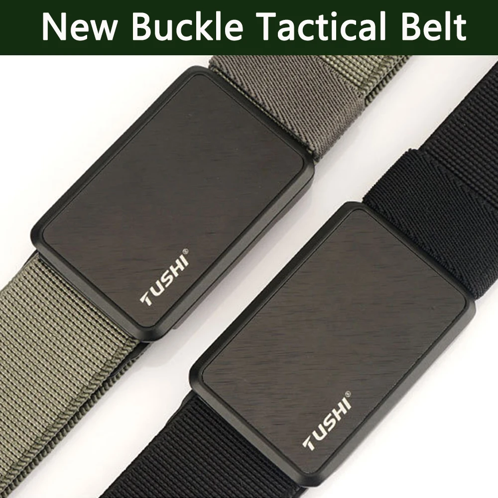 TUSHI New Men\'s Canvas Tactical Belt For Men Automatic Buckle Army Military Outdoor Waistband Casual Cargo Pants Elastic Belt