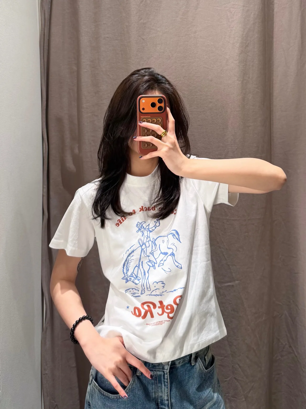 Retro American Hand-Painted Farm Owner Short Sleeve T-Shirt Women Summer Slim Fit round Neck Short Length Top Breathable Skin...