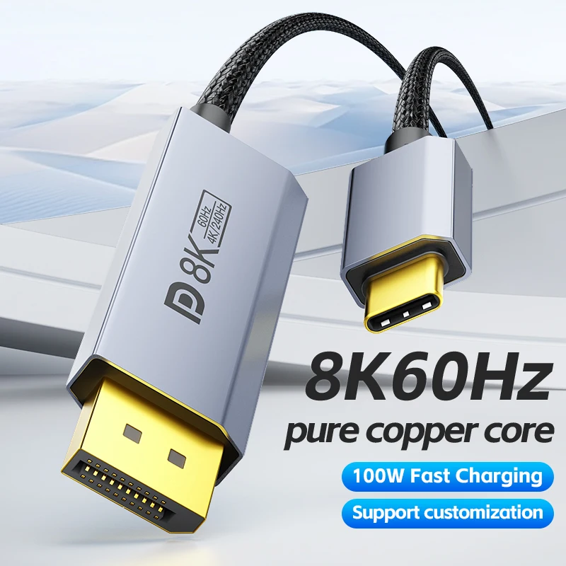 

Кабель Type-C – Displayport 8K, 8K при 60 Гц, 4K при 120 Гц, видео-кабель USB C с поддержкой зарядки PD для PS5, PS4, телевизора, ПК, ноутбука