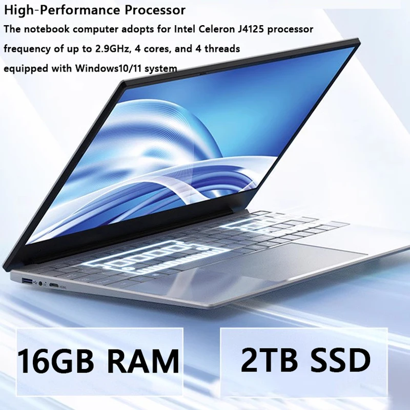 15.6-inch Laptop 16GB RAM 2TB SSD Windows10/11 Gaming Laptop With Fingerprint Backlit BT4.0 Dual WiFi Notebook Portable Computer