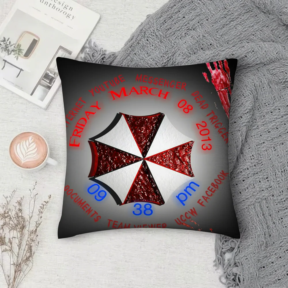 لعبة R-Resident E-Evil U-Umbrella كيس وسادة مربع على الوجهين الطباعة قصيرة أفخم غطاء وسادة أريكة غرفة نوم السرير وسادة #4