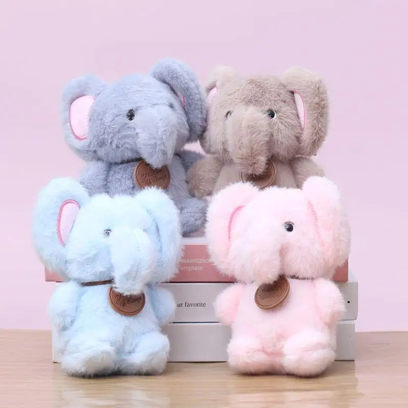 【BS】1Pcs Cute Sitting Animal Elephant Pendant Soft Plush Doll Baby Toys Cartoon Book Bag Keychain Gifts For Children