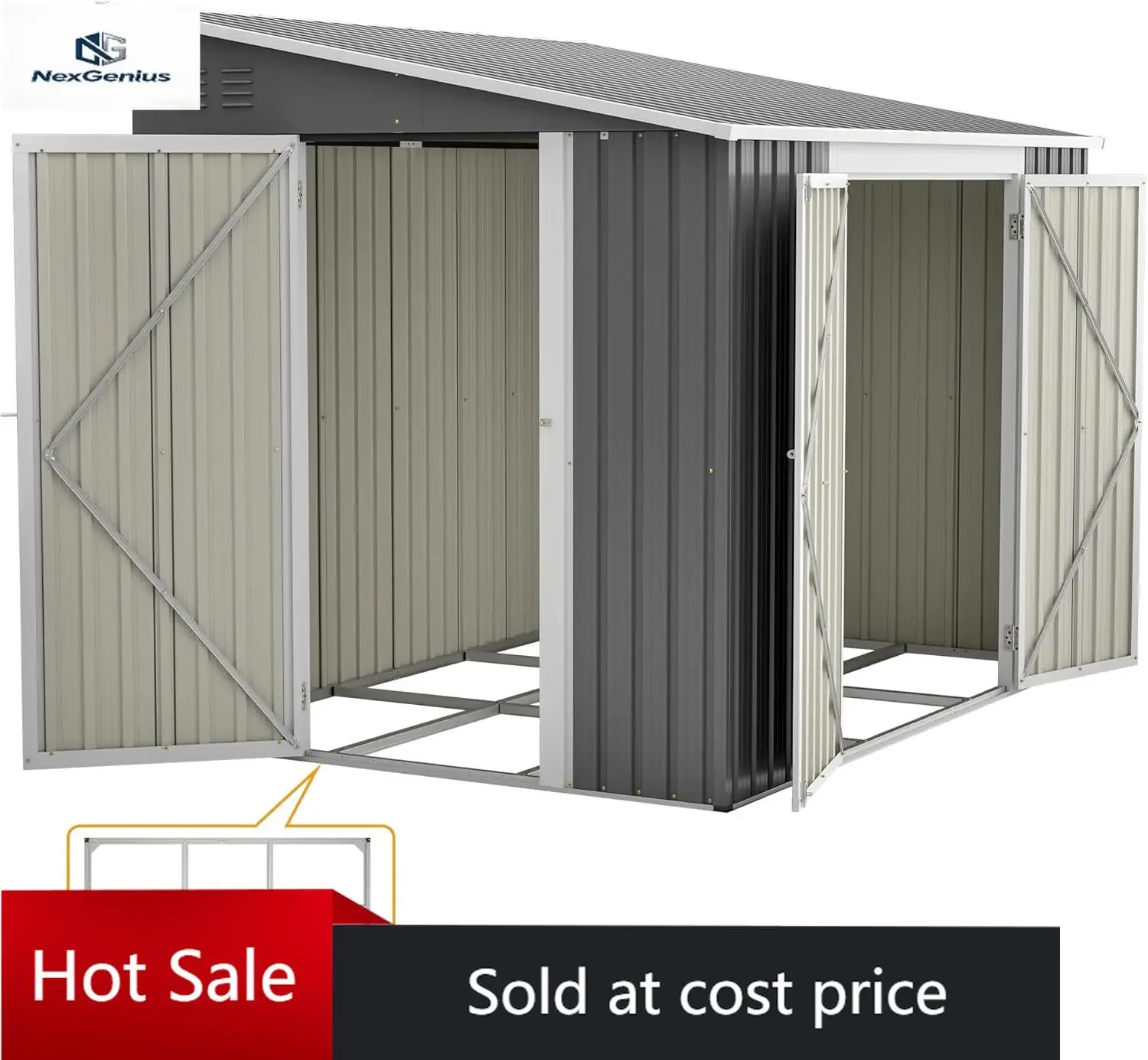 

6x8FT Metal Outdoor Storage Shed with Floor Frame,Large Tool&Lawn Mower Shed with Two Lockable Doors for Garden Backyard Patio S