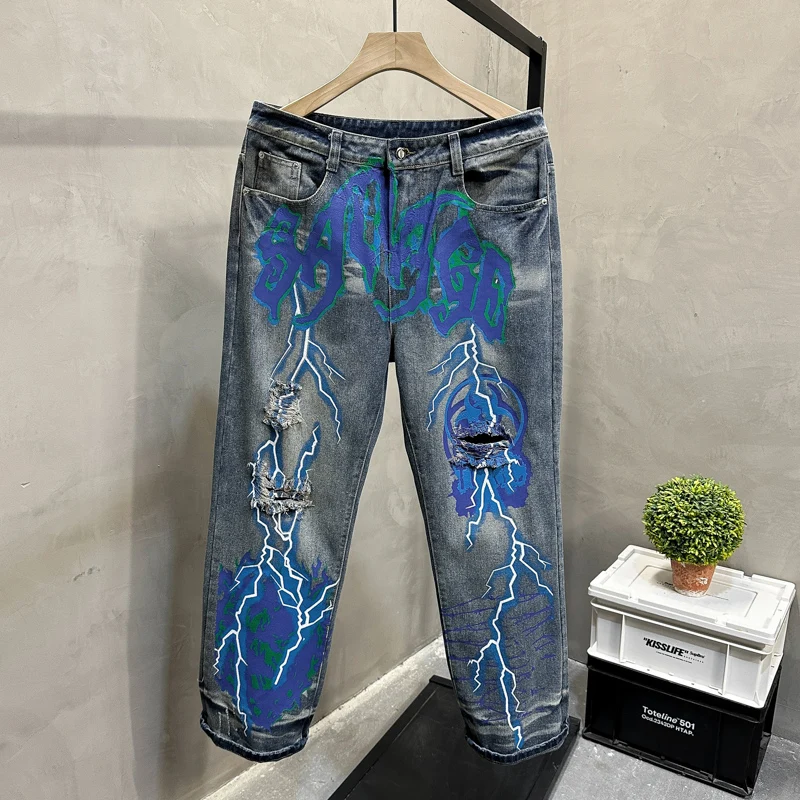 

Y2K граффити готические джинсы свободные джинсы с принтом в стиле панк ретро уличные прямые брюки в стиле хип-хоп брюки в стиле Харадзюку
