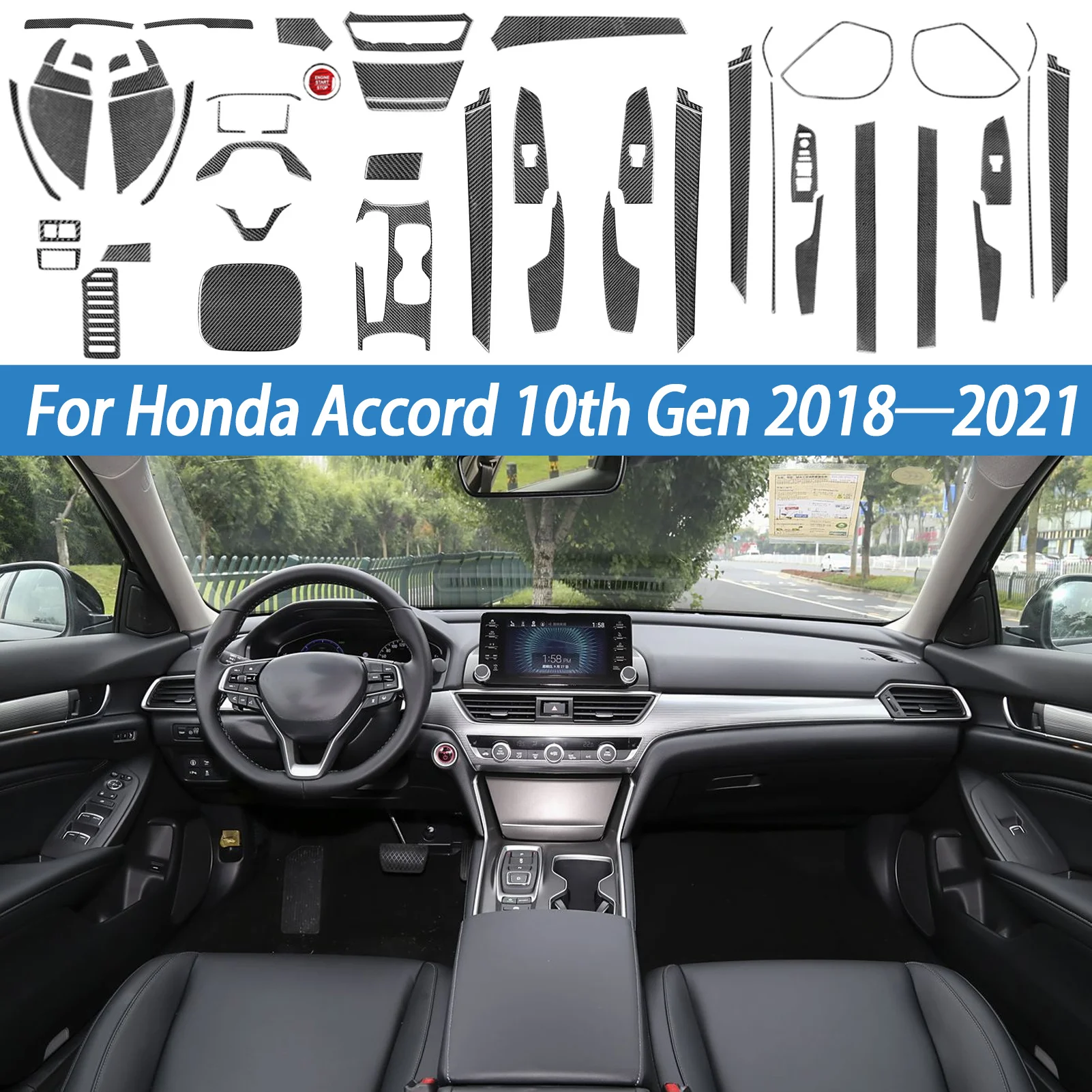 

Для Honda Accord 10-го поколения 2008–2021 аксессуары для интерьера из углеродного волокна, кнопка окна, внутренняя дверная панель, наклейка на крышку переключения передач