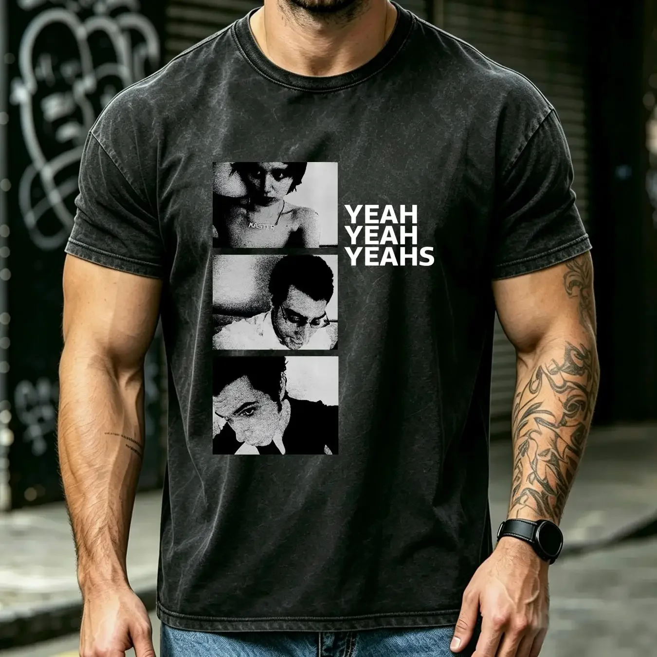 washed T Shirt Yeah Yeahs band Men Black S 3XL Q96382 vintage Washed Top For Everyday Wear streetwear Casual homme Comfortable